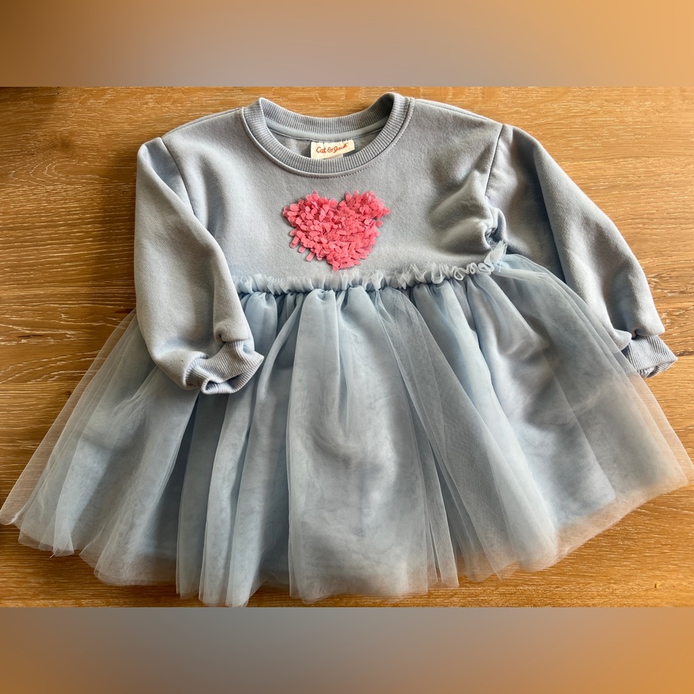 🩷👗NWOT CAT & JACK BLUE TULLE DRESS W/HEART DESIGN👗🩷